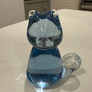 Light Blue Glass Cat paperweight